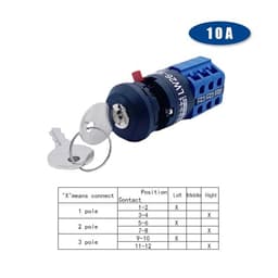 LW26-10/3S Single Hole Mounted 16.5mm Rotary Changeover Cam Switch with Lock Key Dual Power Supply Motor Forward and Reverse