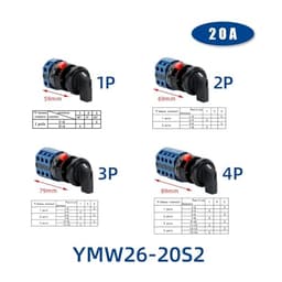LW26-20S Series 22mm Single Hole Installation Rotary Cam Switch 20A Changeover Selector YMW26(Long Knob S2,3P)