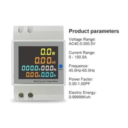 1pc AC 80-300V 0-100A Din Rail LED Voltmeter Ammeter Active Power Factor Energy Meter Voltage Volt Current Multi-Function(AC 250-450V LED)