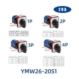 LW26-20S Series 22mm Single Hole Installation Rotary Cam Switch 20A Changeover Selector YMW26(Long Knob S2,3P)
