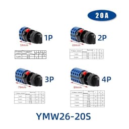 LW26-20S Series 22mm Single Hole Installation Rotary Cam Switch 20A Changeover Selector YMW26(Long Knob S2,3P)