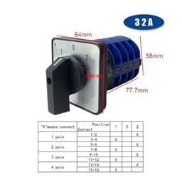 LW26 YMW26-32/4 Rotary Switch 3 Postion 690V 32A 4 Pole 16 Terminal Screw Selector Universal Changeover Cam Main(102)