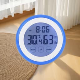Round Touch Screen Temperature Humidity Meter with Clock Alarm for Household Use
