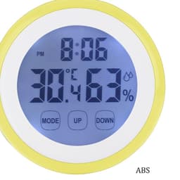 Round Touch Screen Temperature Humidity Meter with Clock Alarm for Household Use