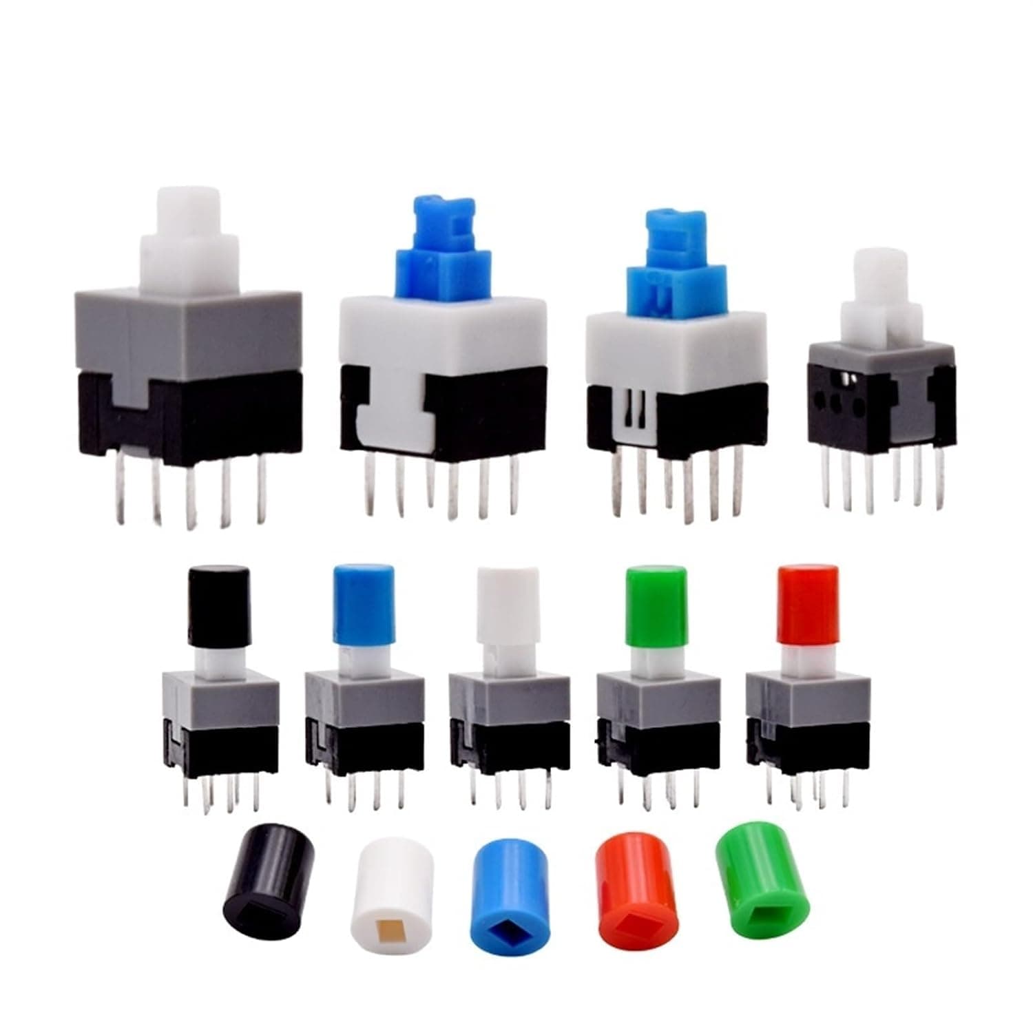 10Pcs Tact Tactile Mini On Off Self-Locking Switch Push Button Momentary Latching DIP 6 Pin with Cap(5.8x5.8mm,Red Cap,Unlock)