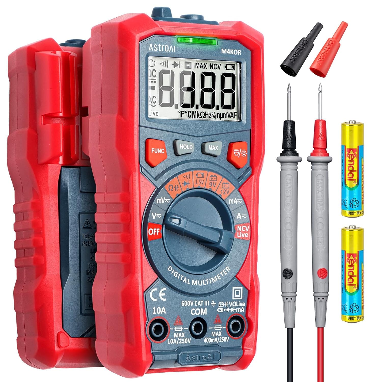 AstroAI M4K0R 4000 Counts Auto-Ranging 1.5v/9v/12v Battery Voltage Multimeter and AstroAI CM2KOR Digital Clamp Meter 2000 Counts