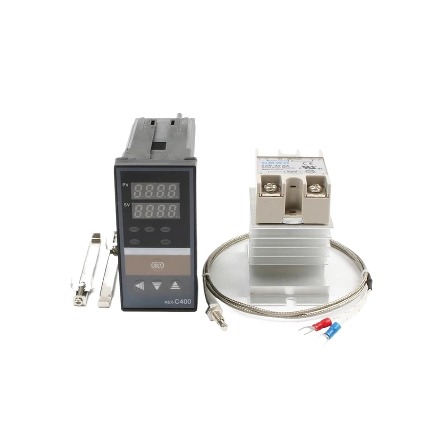 Dual Digital PID Temperature Controller REX-C400 with Sensor K thermocouple M6 SSR Reply Output SSR-40DA REXC-400 220V ~240V